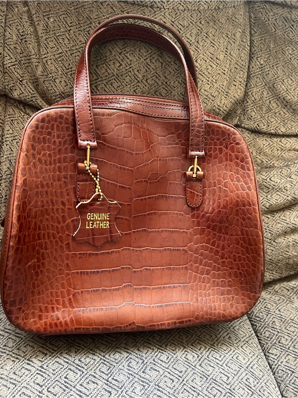 Valerie Stevens Genuine Leather Brown Croc-Embossed Dome Satchel